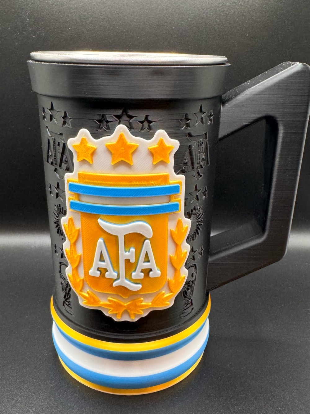 AFA Crest Black Travel Mug with Blue, White & Yellow Accent